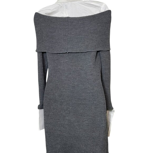 Ser.O.Ya Elodie Sweater Dress Large Gray Off Shoulder Ribbed Knit NWT - Picture 2 of 7
